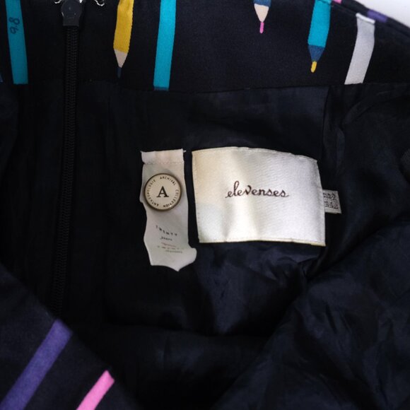 Anthropologie Elevenses Archival Collection Navy Pencil Print sz 2P 2 Petite EUC - Picture 3 of 4